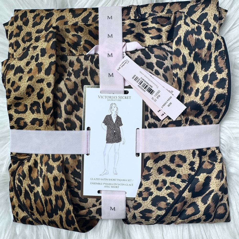 Victoria's Secret Leopard Print Satin Pajama Set Brand New